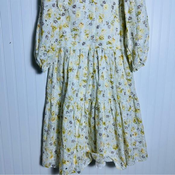 JUST ME LONG SLEEVE BUTTON UP TIERED EYELET FLORAL MIDI DRESS M - Picture 8 of 12